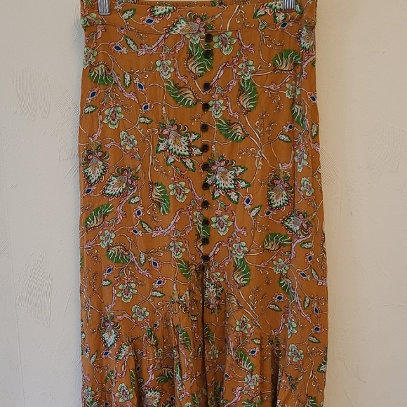 Bohemian Floral Maxi Skirt - Orange and Green - Picture 3 of 7